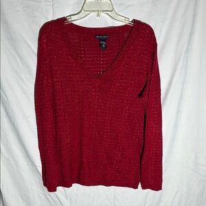 New York & Company Red V-Neck Knit Sweater